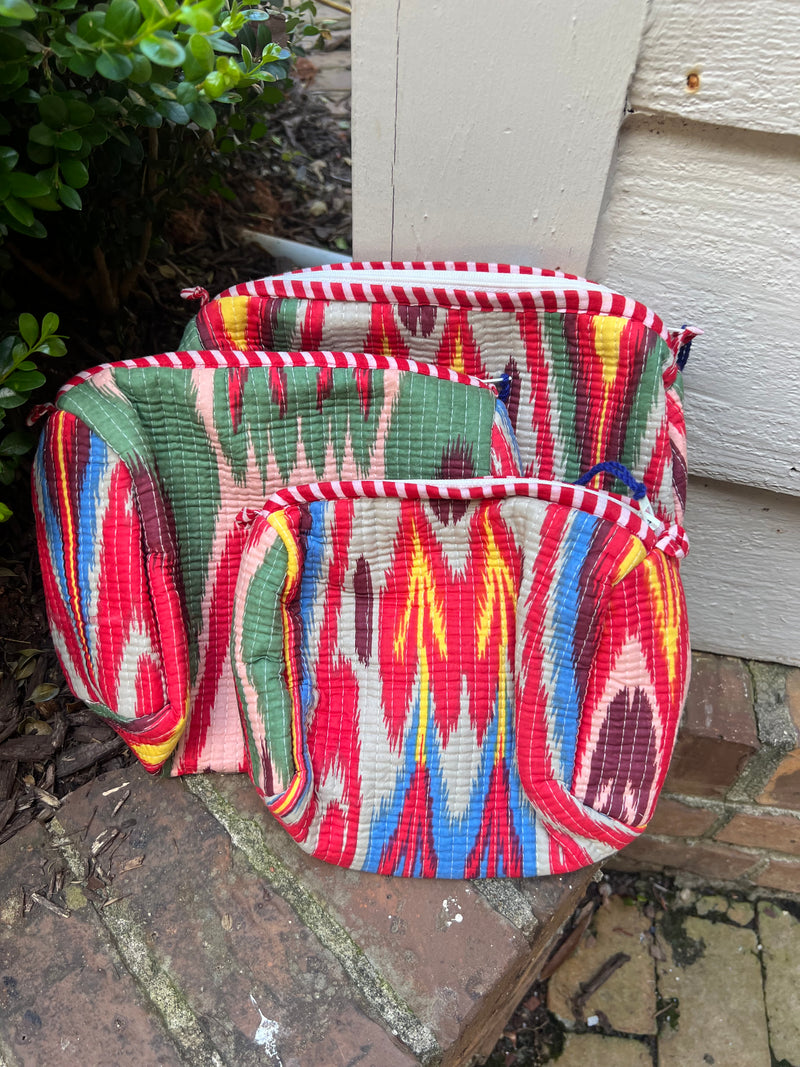 3 Piece Block Printed Cotton Cosmetic Bags