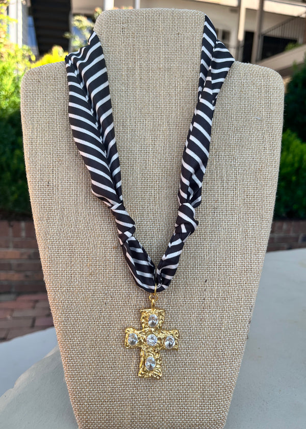 Black and White Scarf w/ Cross