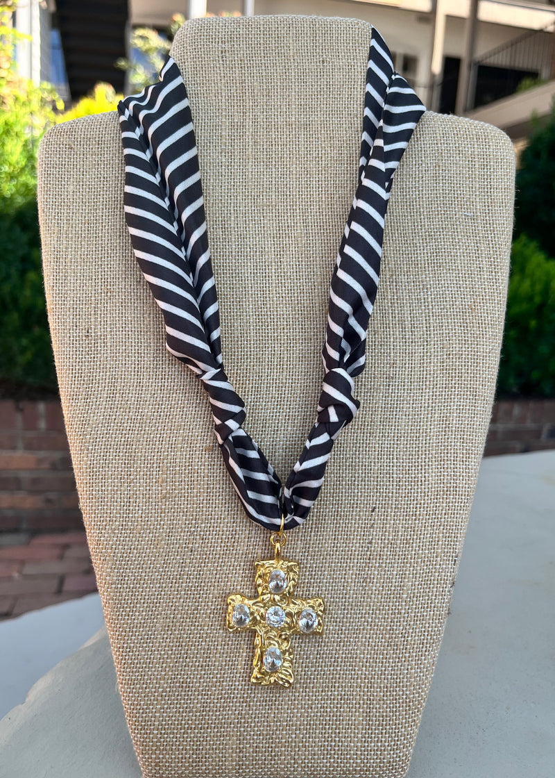Black and White Scarf w/ Cross