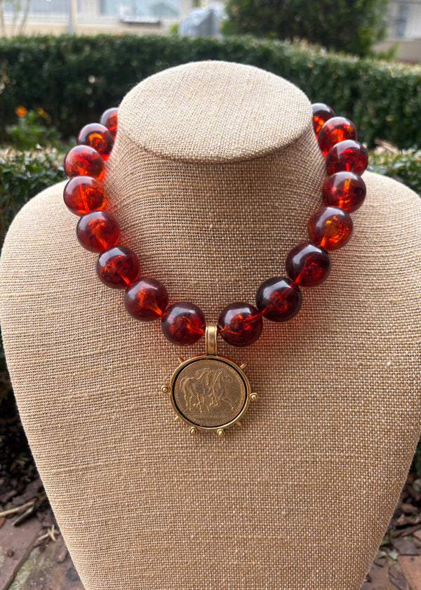 Tort Bead Horse Coin Necklace