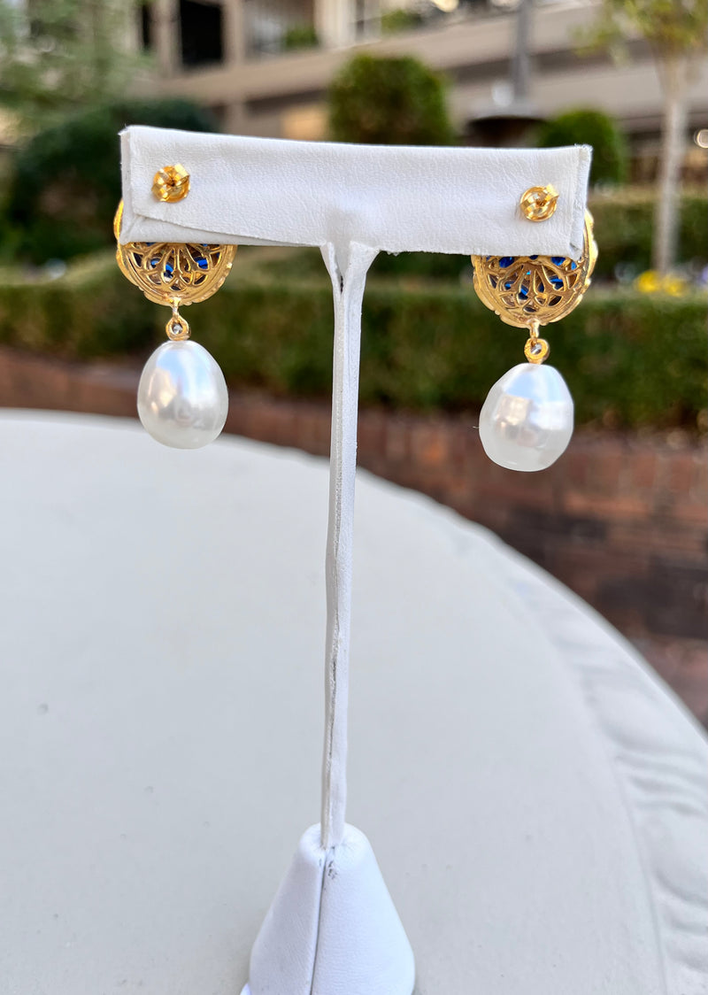 Sapphire Pearl Drop Earrings