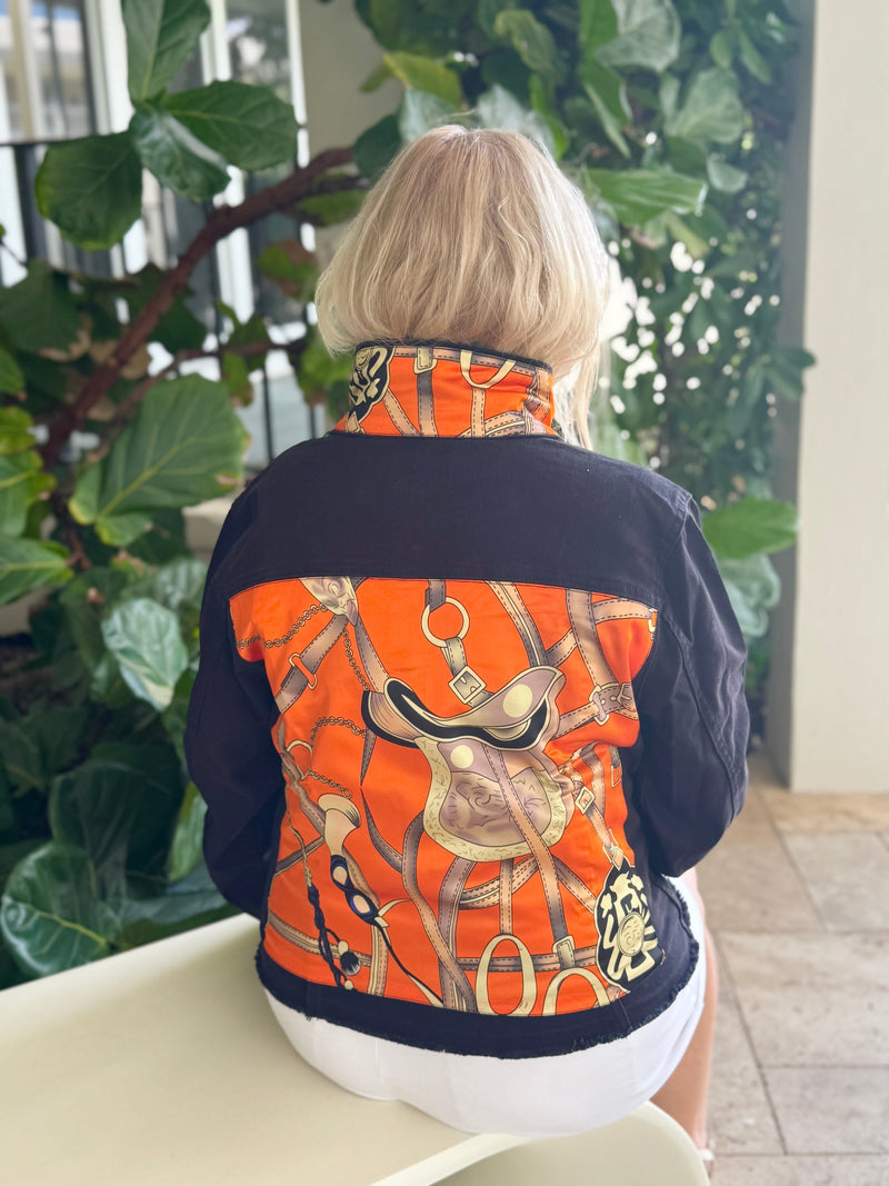 The Black Denim Jacket /  Orange Equestian
