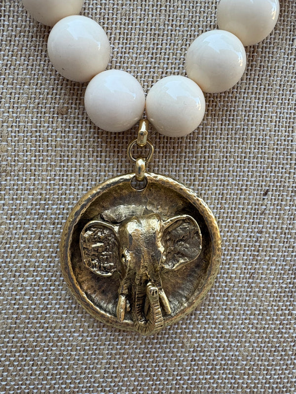 Cream Bead with Elephant Necklace