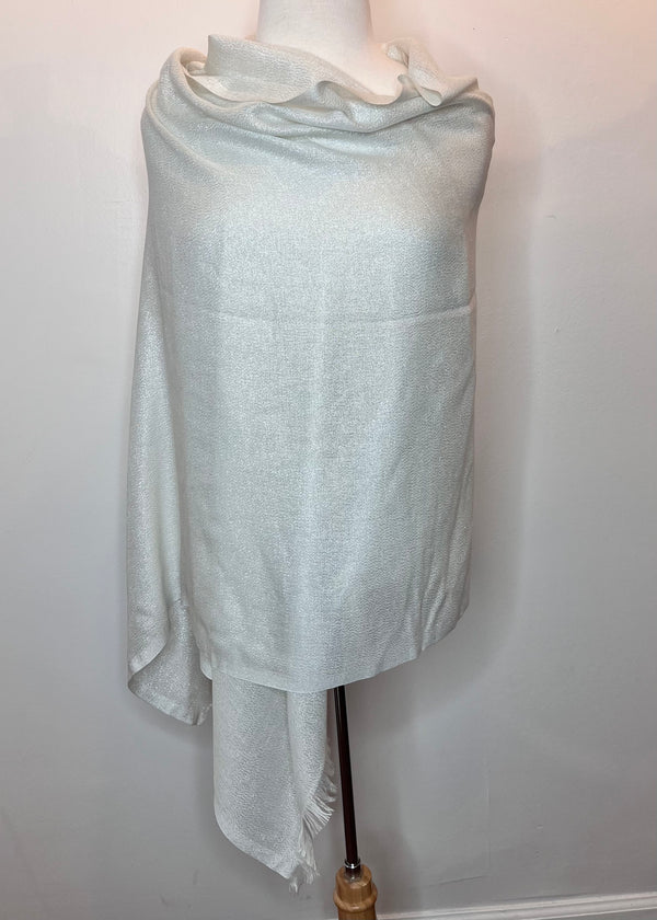 Solid Metallic Woven Evening Wrap: Ivory