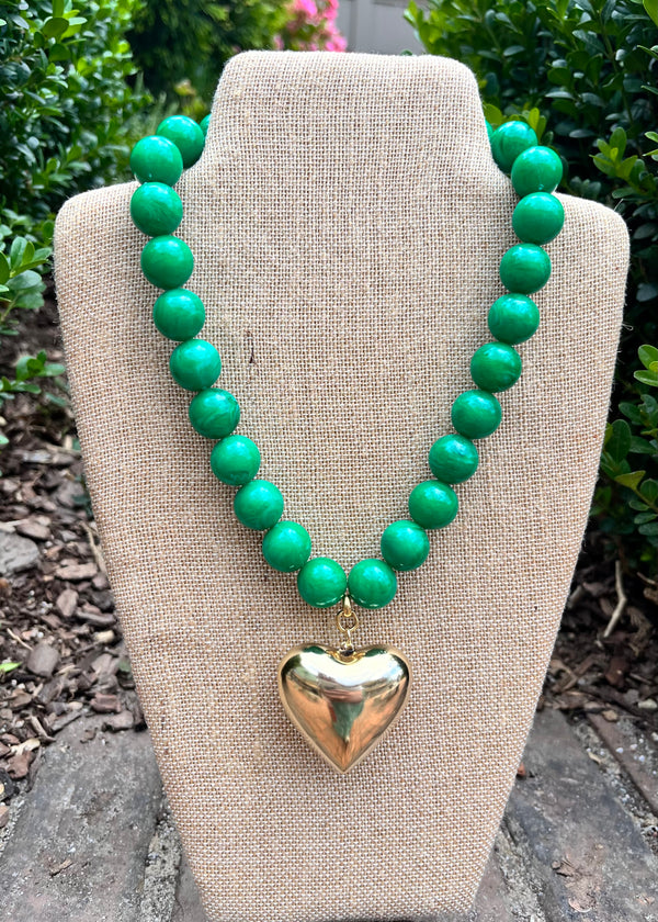 Green Bead Heart Necklace