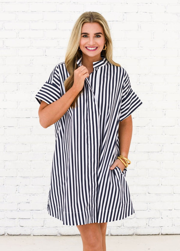 Margot Dress Navy Stripe