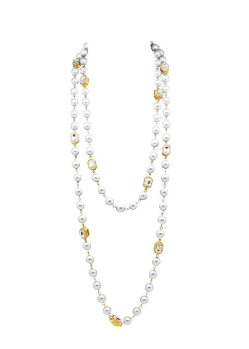 Long Beaded Mirror Necklace - 2 Colors