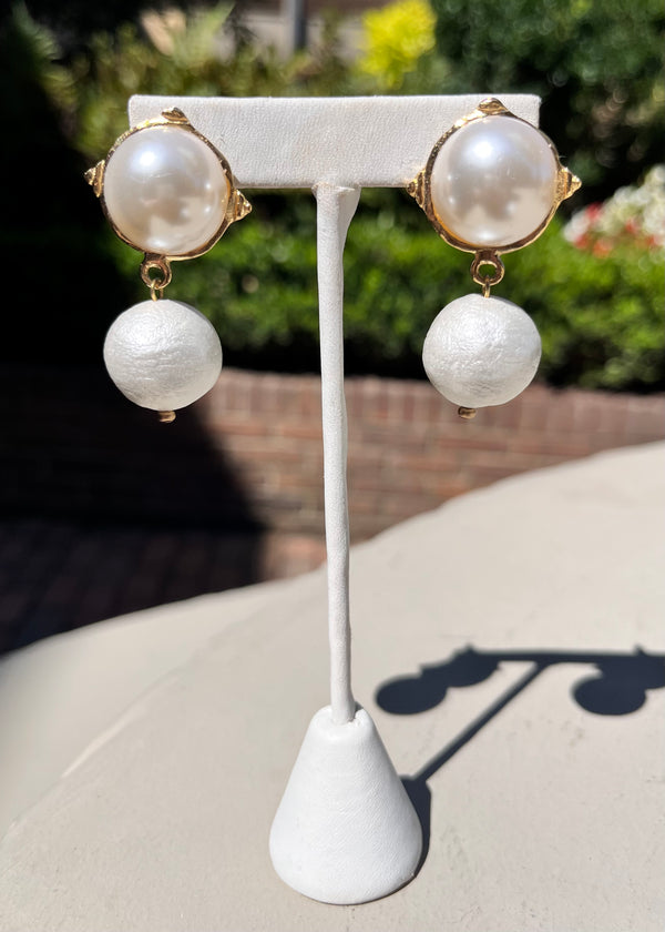 Cotton Pearl Drop Earrings