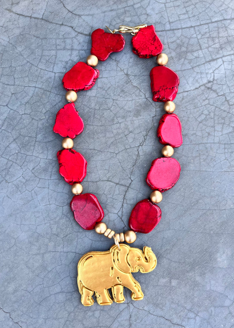 Red Slab Nugget Elephant Necklace