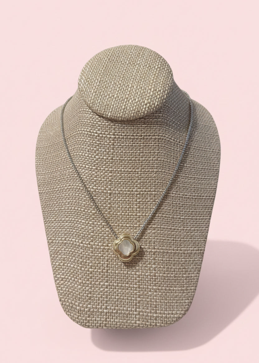 Silver Necklace with Flower Pearl Charm