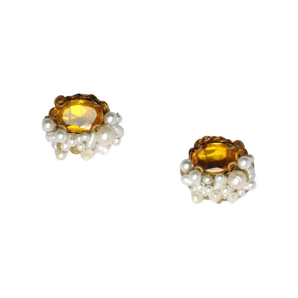 Peony Pearl Clip Earrings