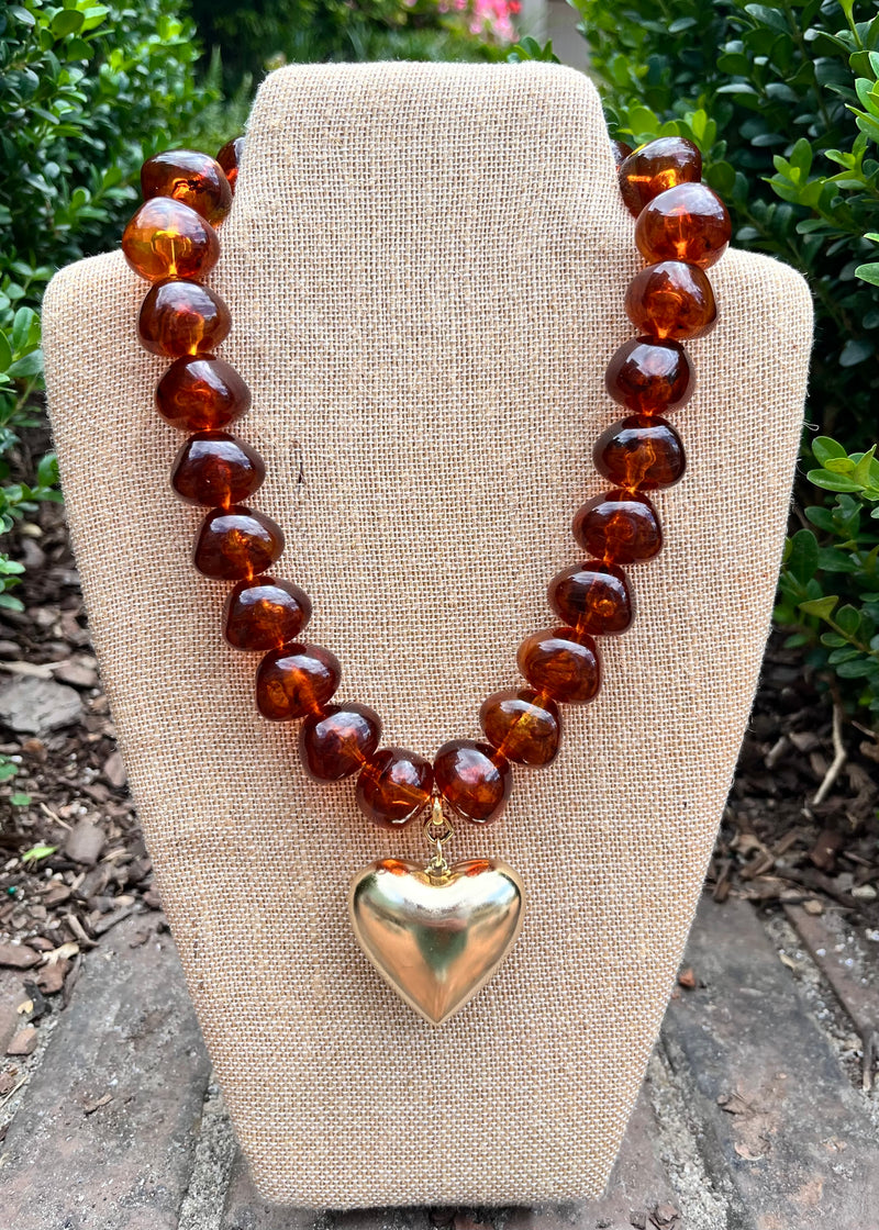 Tortoise Bead Heart Necklace