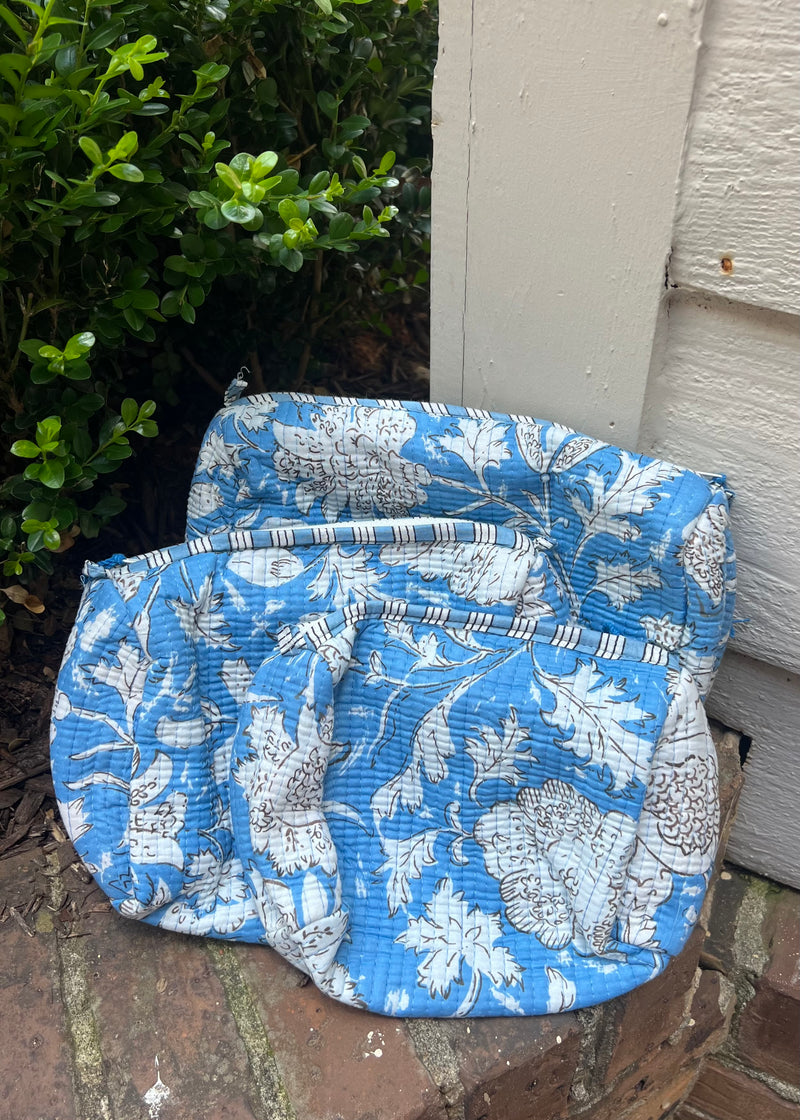 3 Piece Block Printed Cotton Cosmetic Bags