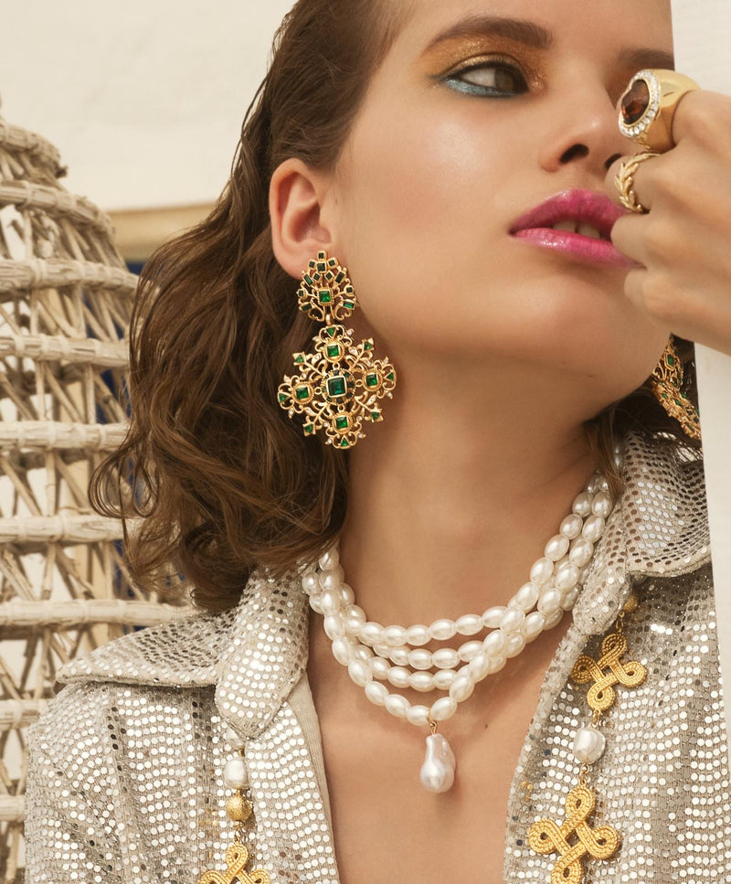 Green Cross Earring