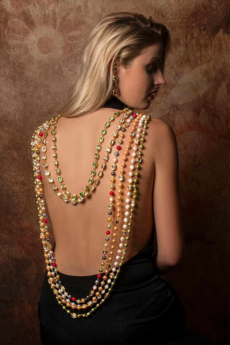 Long Beaded Mirror Necklace - 2 Colors