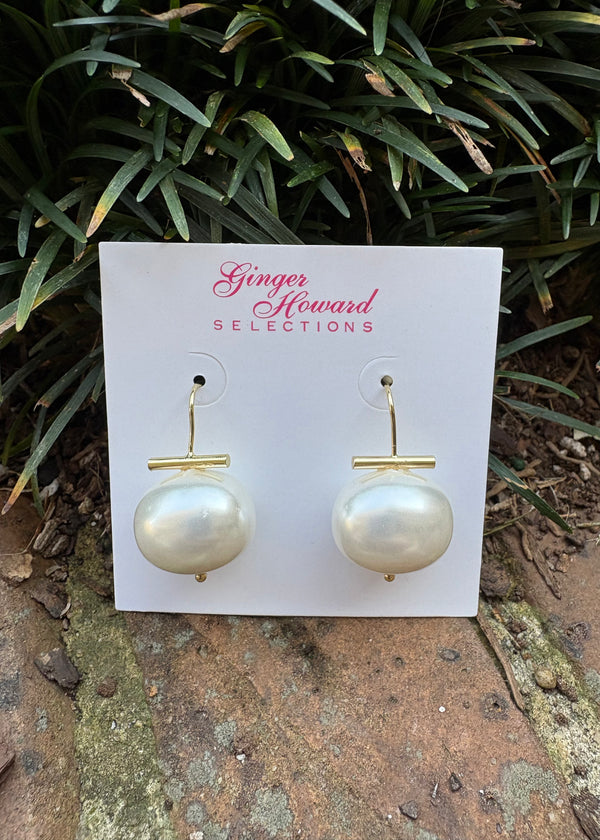 Large Pebble & Pearl Bar Earring