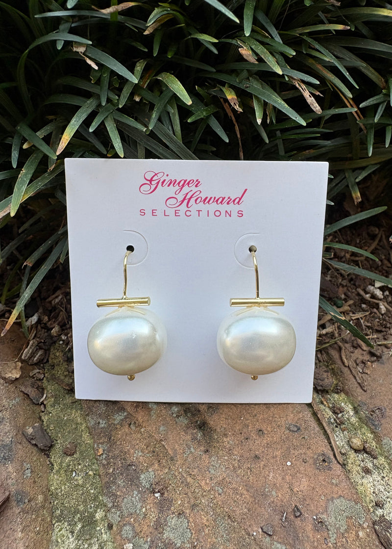 Large Pebble & Pearl Bar Earring