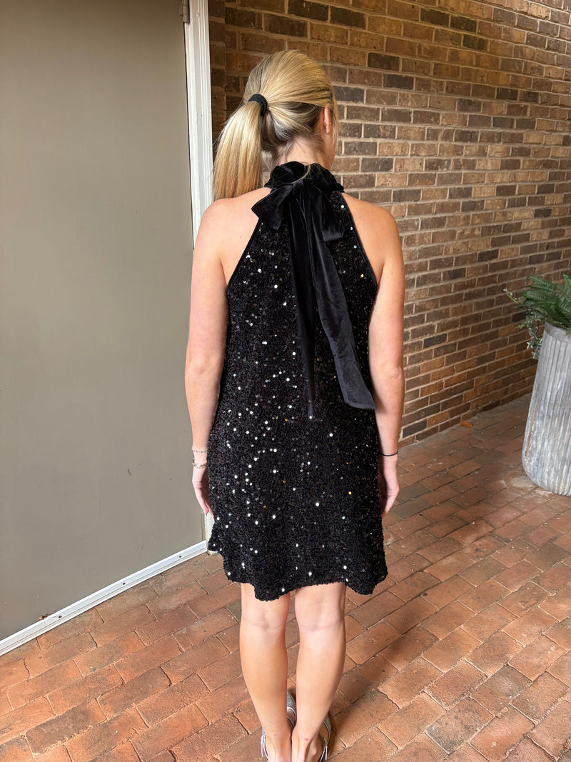 Sequin Dress with Tie
