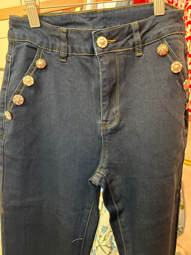 Diagonal Button Trim Denim Jean
