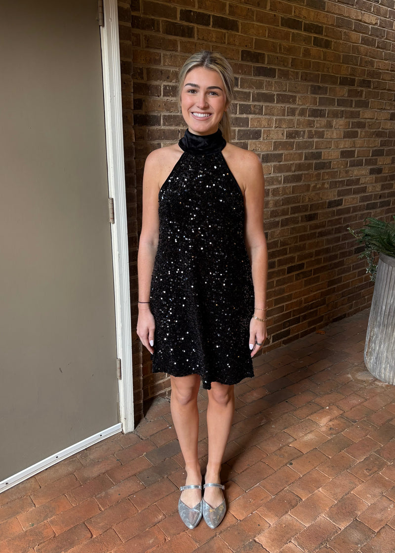 Sequin Dress with Tie