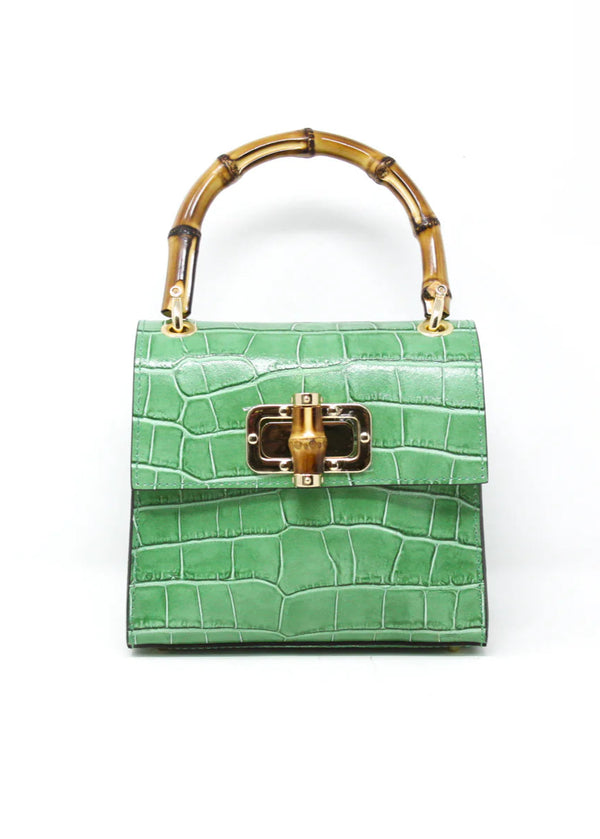 Bamboo Handle Leather Handbag - 3 Colors