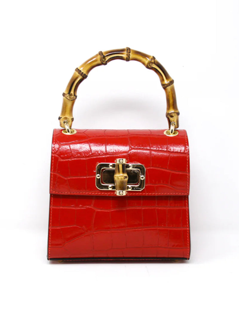 Bamboo Handle Leather Handbag - 3 Colors