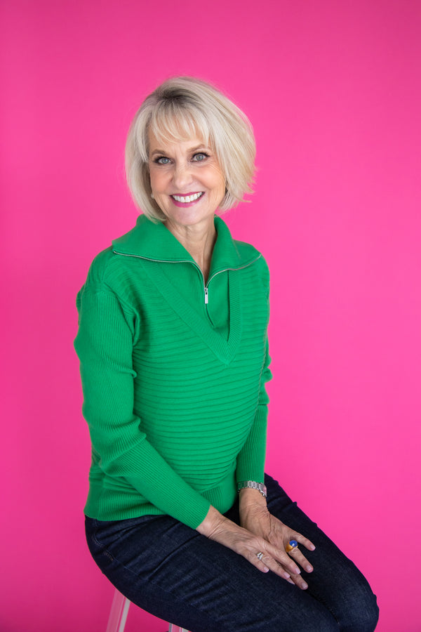 Zip Up V-neck Sweater
