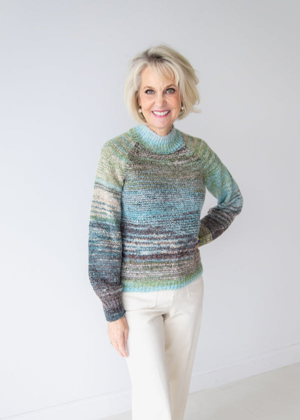 Boucle Yarn Mock Neck Puff Sleeve Sweater