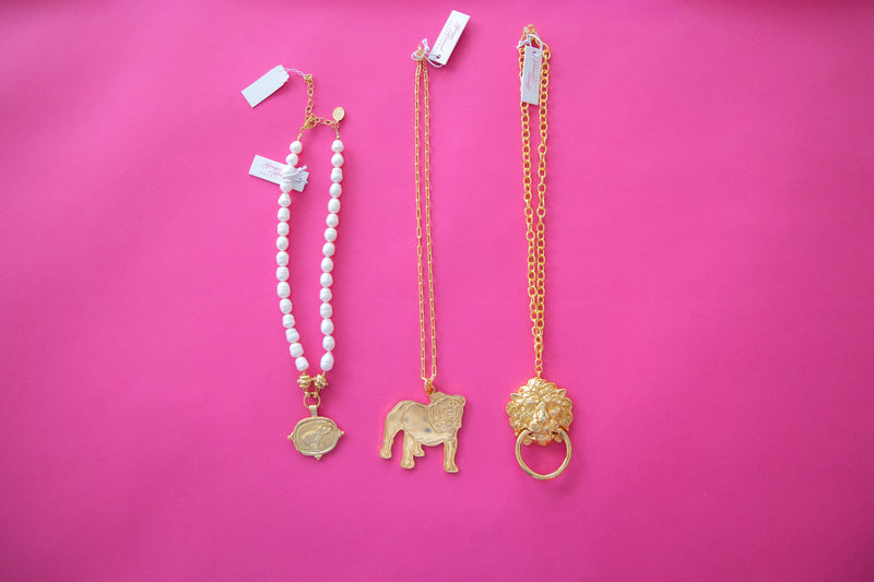 Gold Elephant Intaglio Pearl Necklace