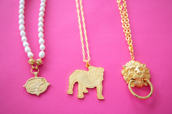 Gold Elephant Intaglio Pearl Necklace