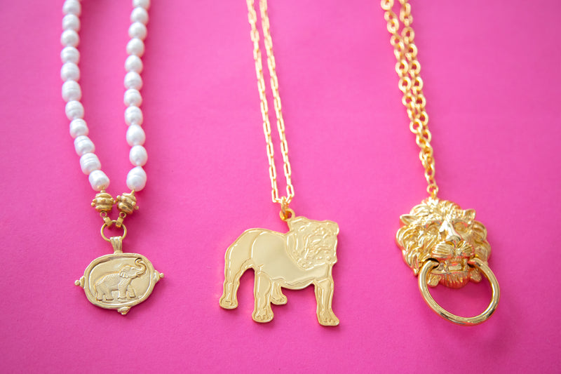 Gold Elephant Intaglio Pearl Necklace