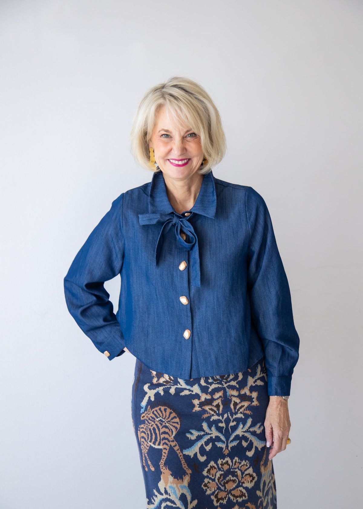 Long Sleeve Denim Tie Top