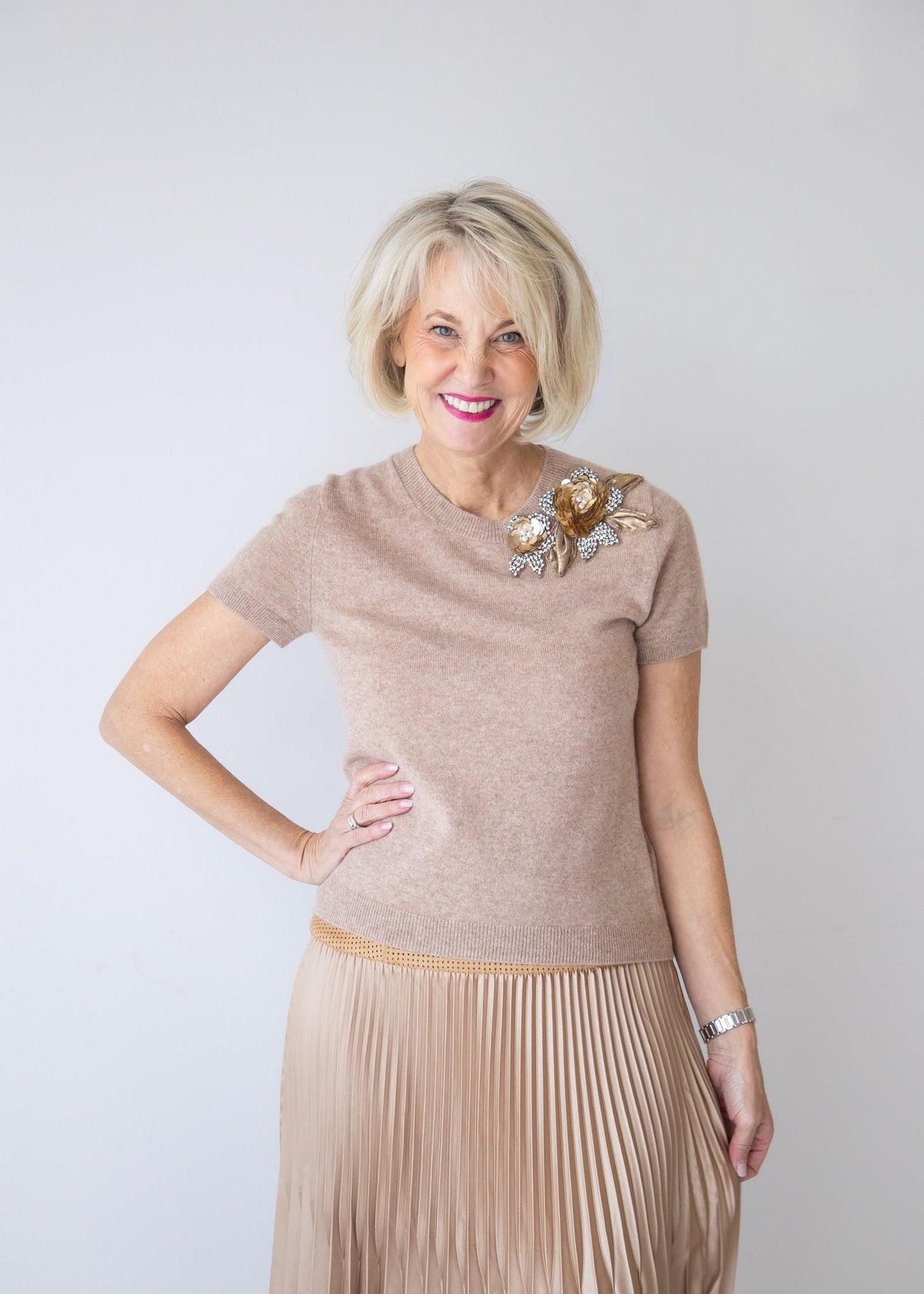 Cashmere Sweater with Applique Pailette Flowers