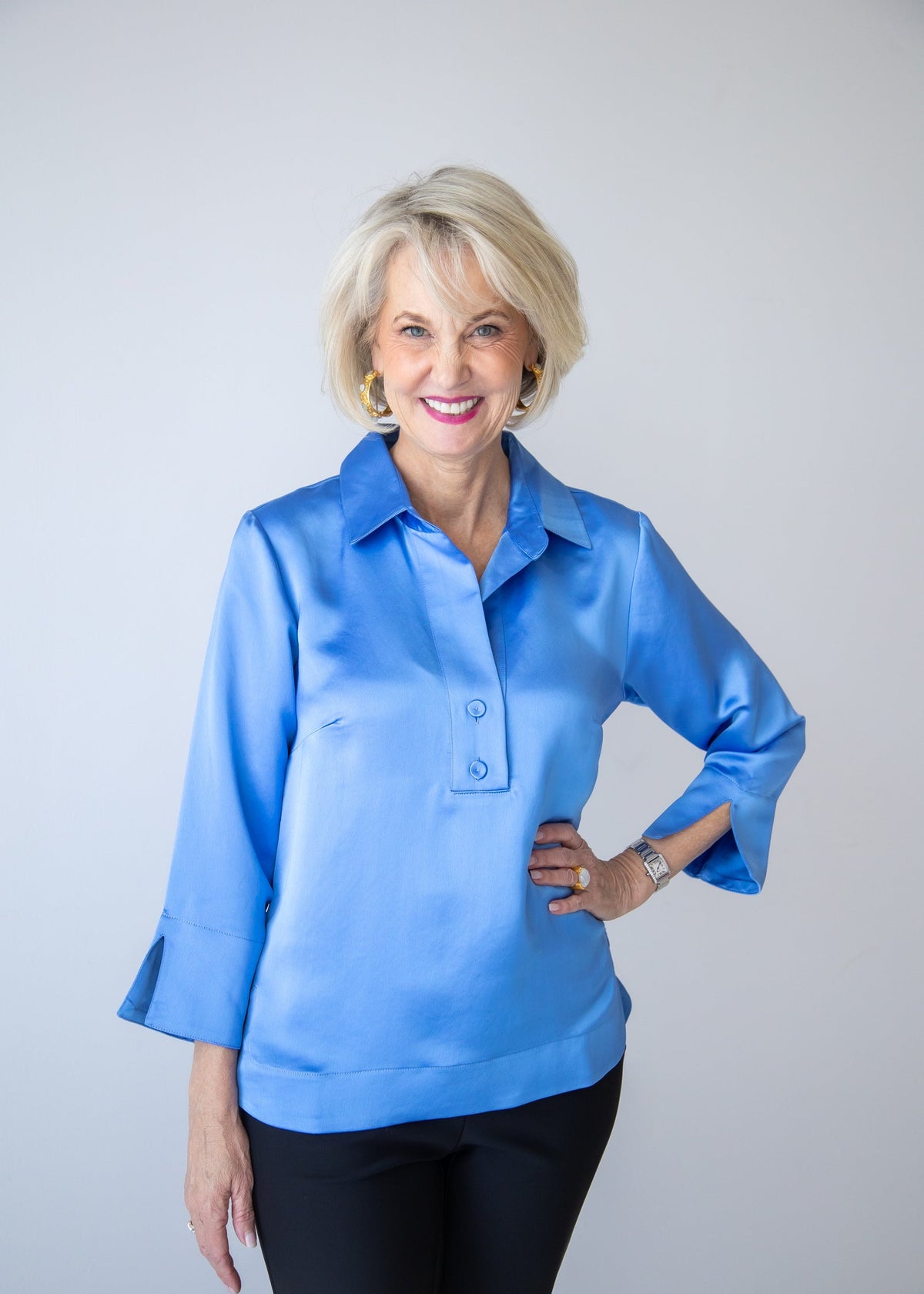 Aileen 3/4 Sleeve Liquid Satin Top