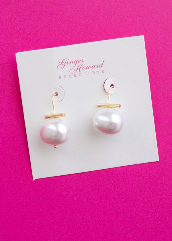 Pebble Pearl and Gold Bar Earrings