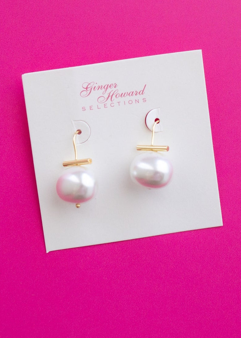 Pebble Pearl and Gold Bar Earrings
