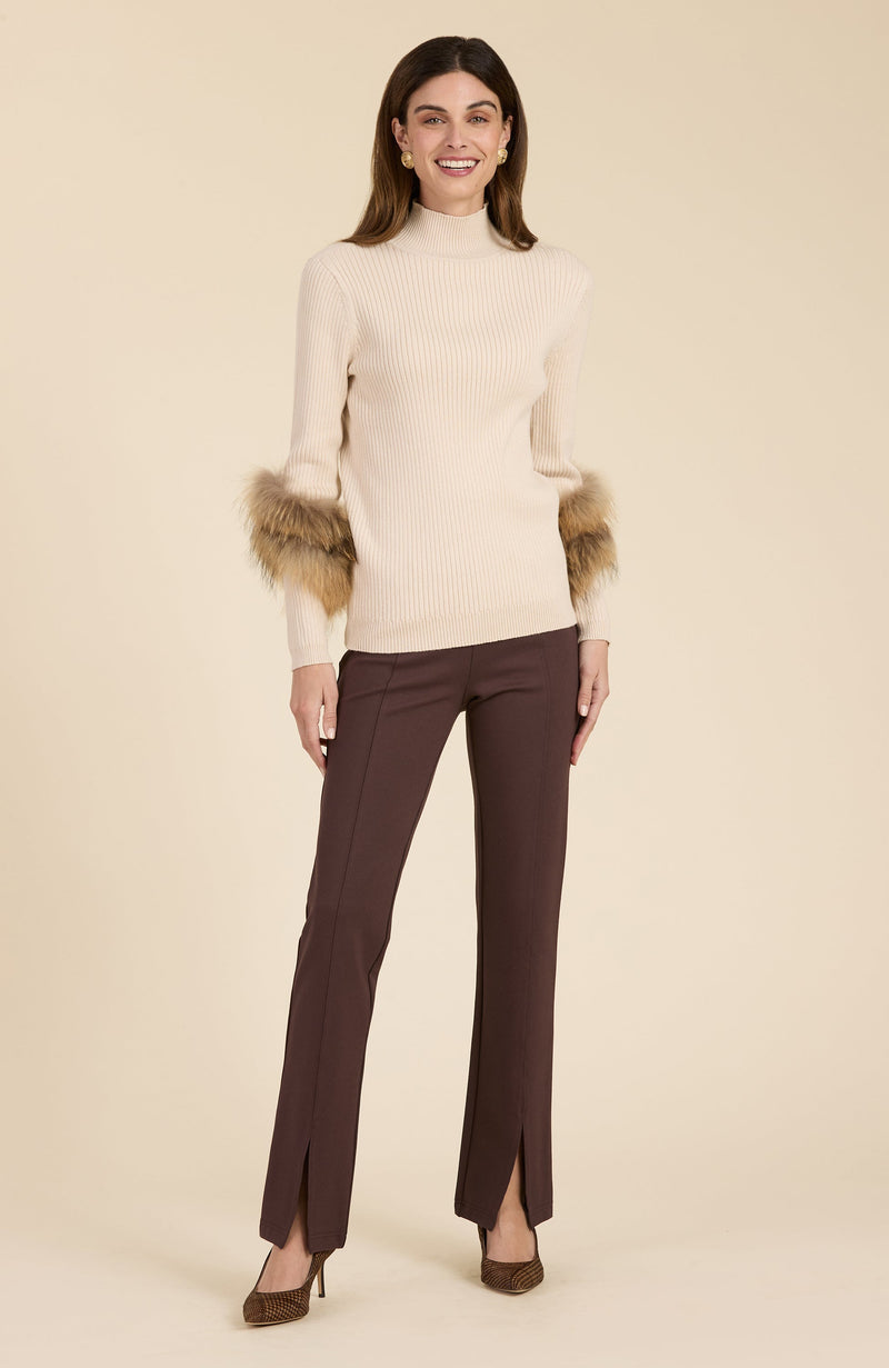 Cotton Cashmere Mock Neck Fur Sweater - 2 Colors