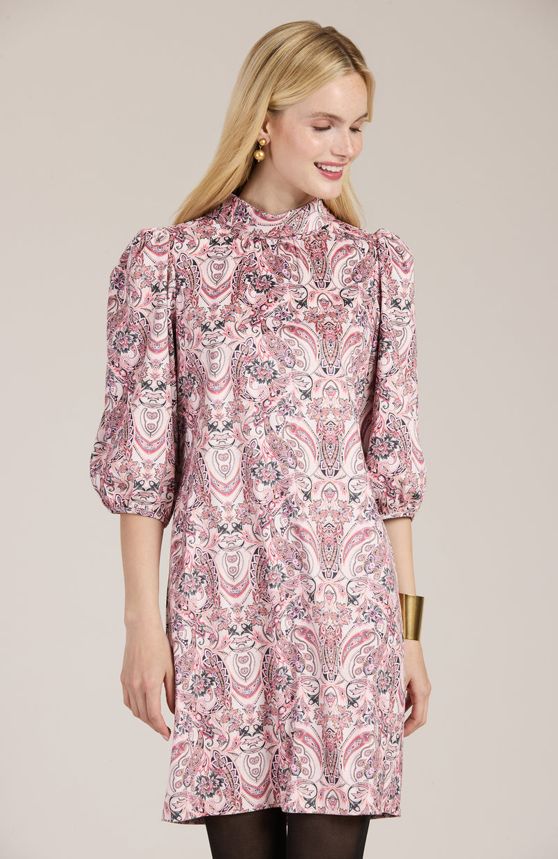 Vicky Faux Suede Pink Paisley Dress