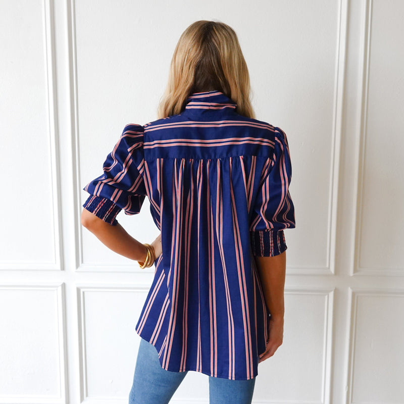 Holly Bow Top Navy Stripe