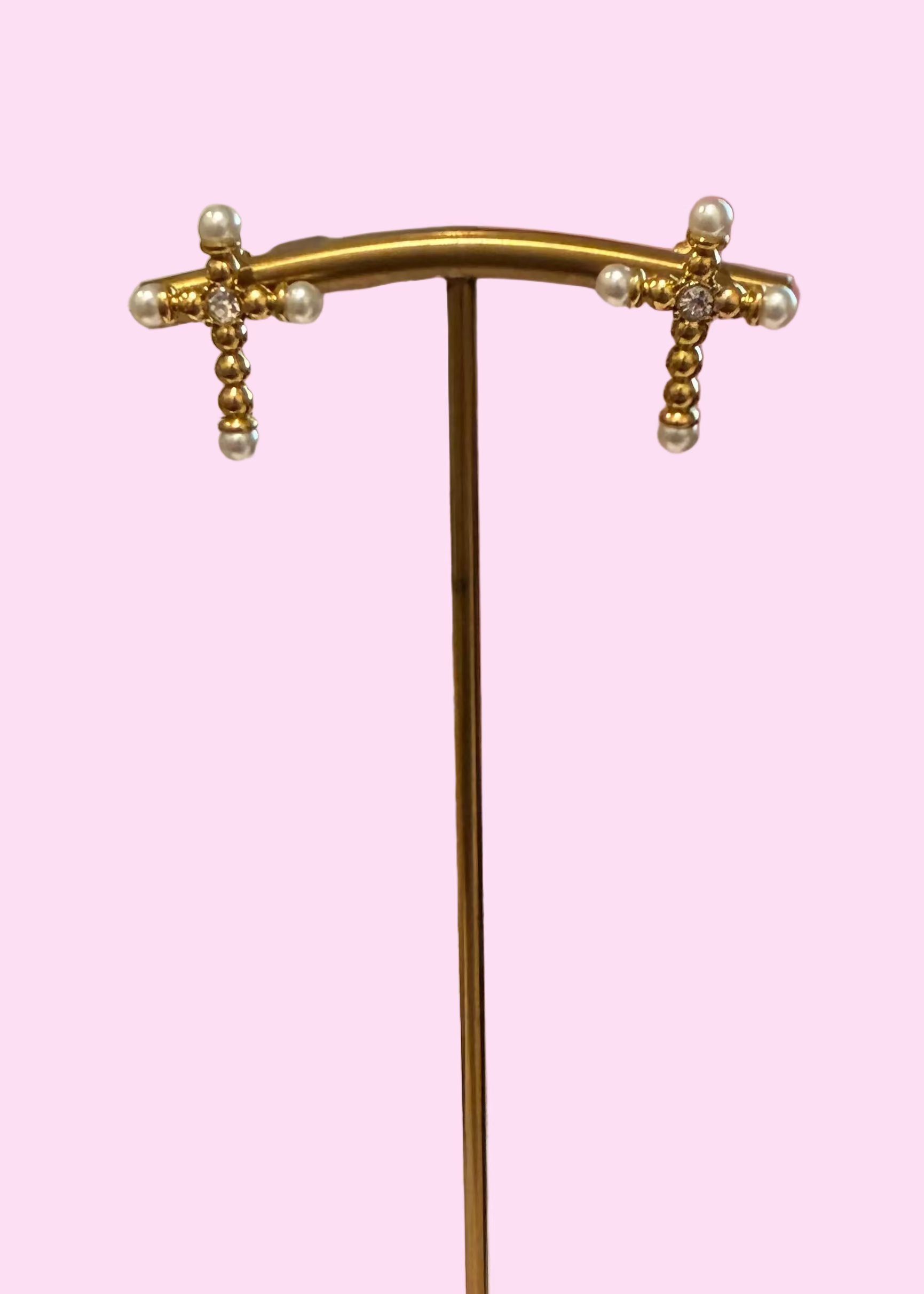 Cross Pearl Earrings