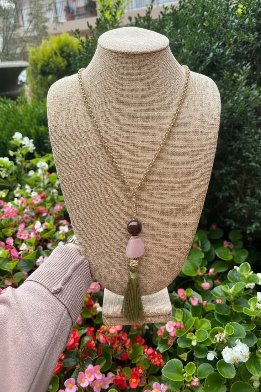 Tessa Green Tassle Chain 34" Necklace