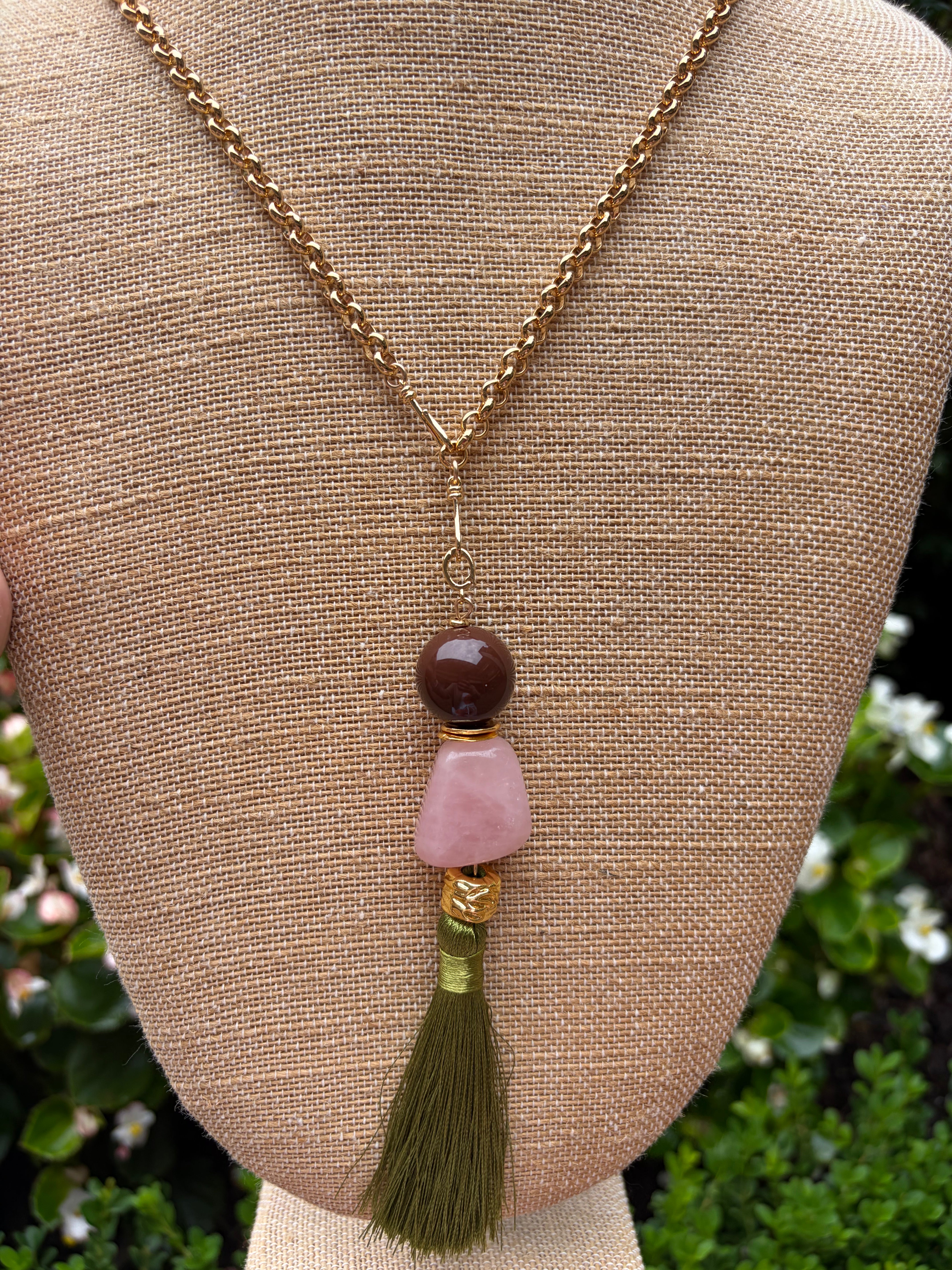 Tessa Green Tassle Chain 34" Necklace