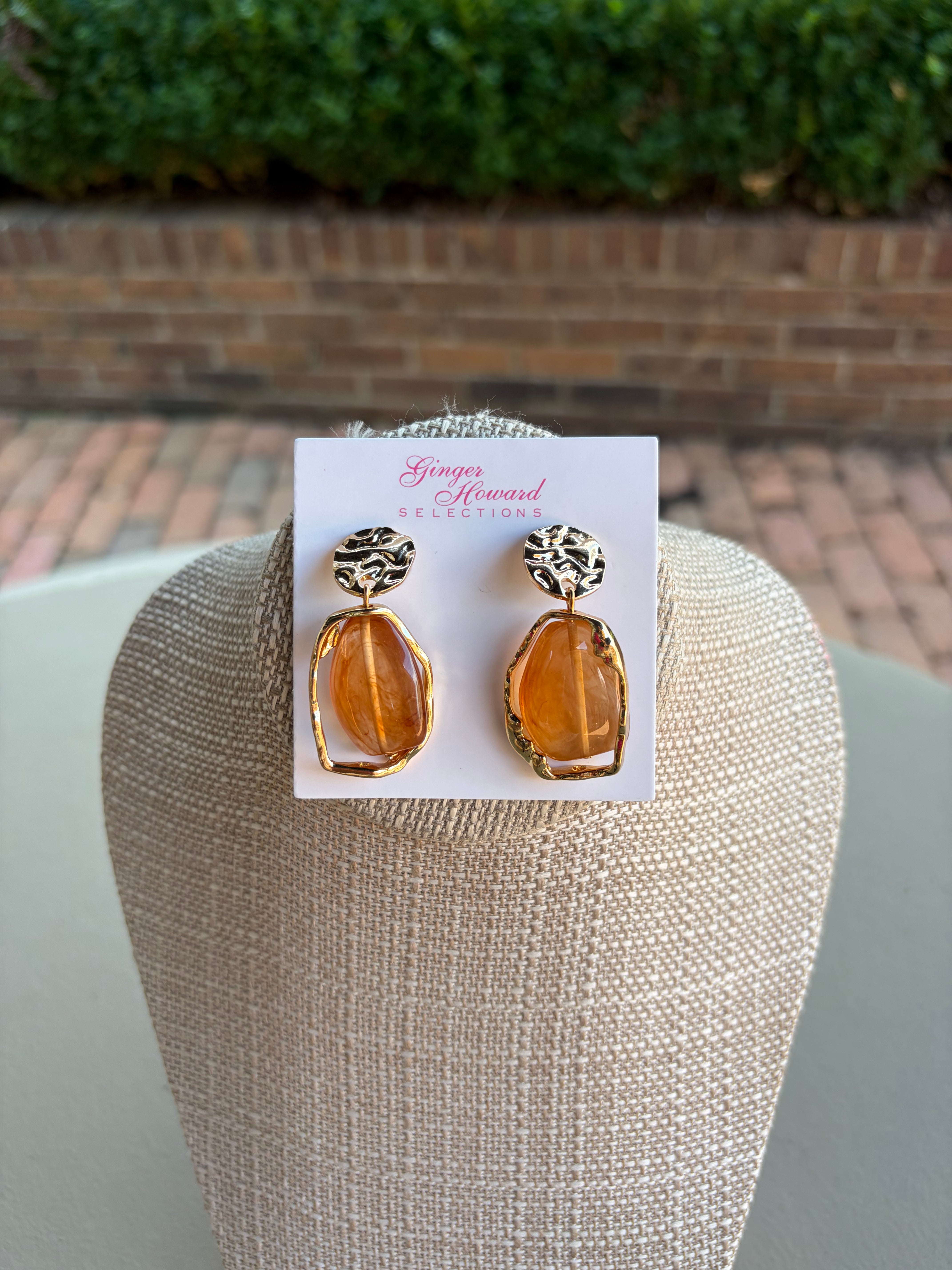 Acrylic Oval and Gold 1.75" Stud Earring