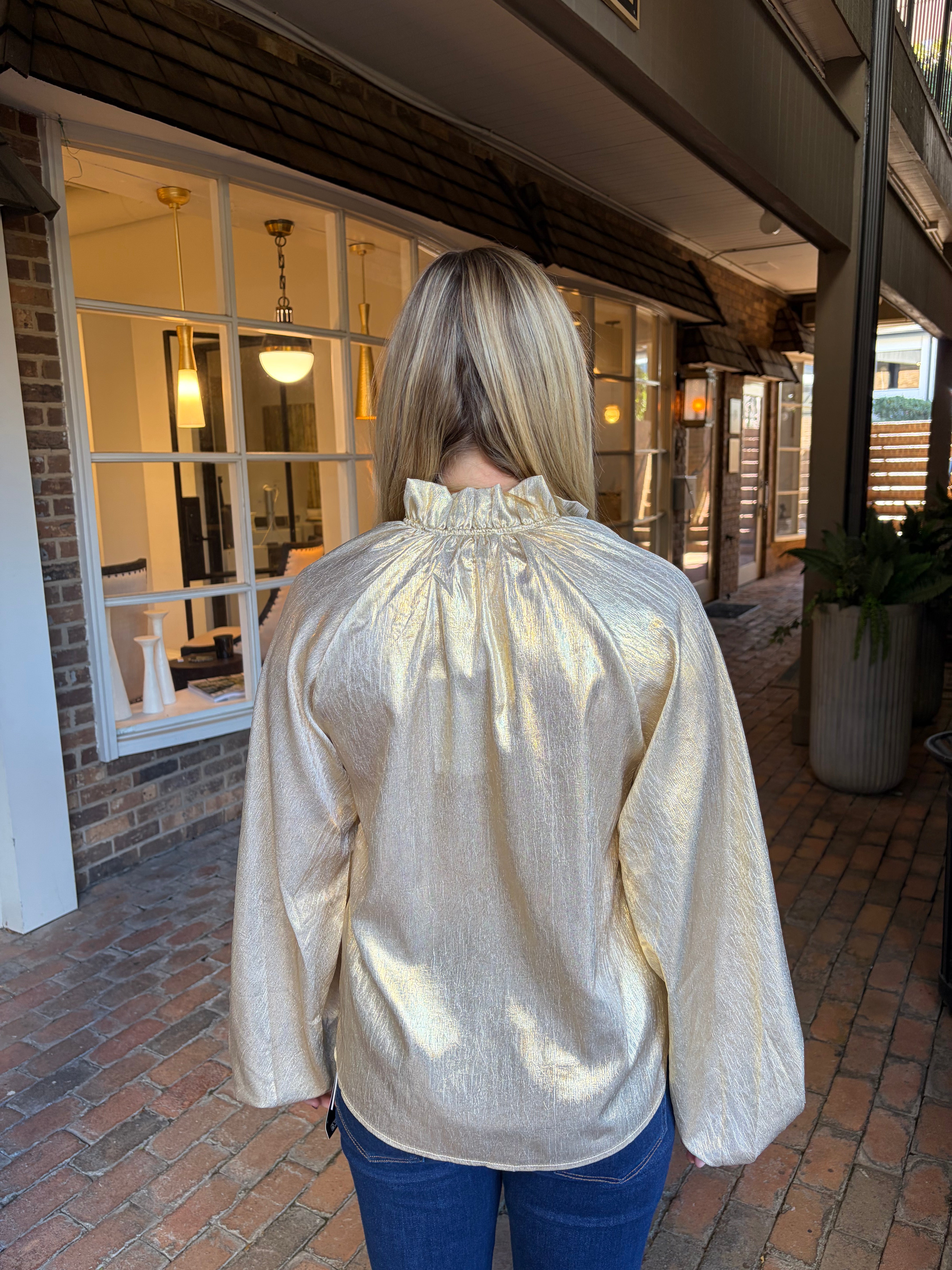Textured Shiny Long Sleeve Top