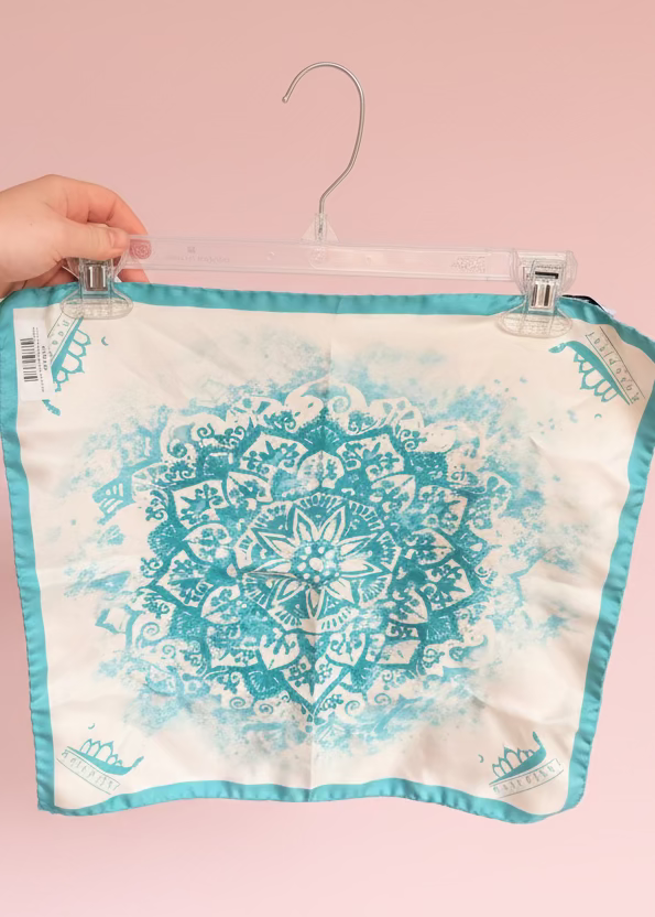 Turquoise and Cream Silk Scarf