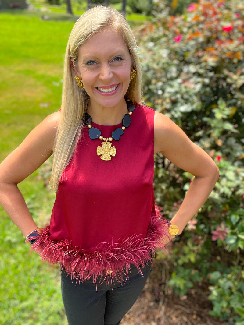 Black Jade Nuggets with Cari Cross Necklace