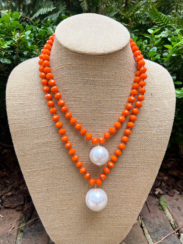 Orange Double Pearl Necklace