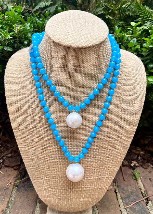Bermuda Blue Double Pearl Necklace