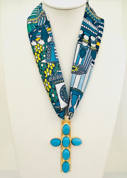 Turquoise Cross on Green/Blue Twilly
