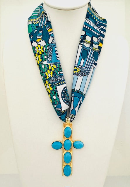 Turquoise Cross on Green/Blue Twilly